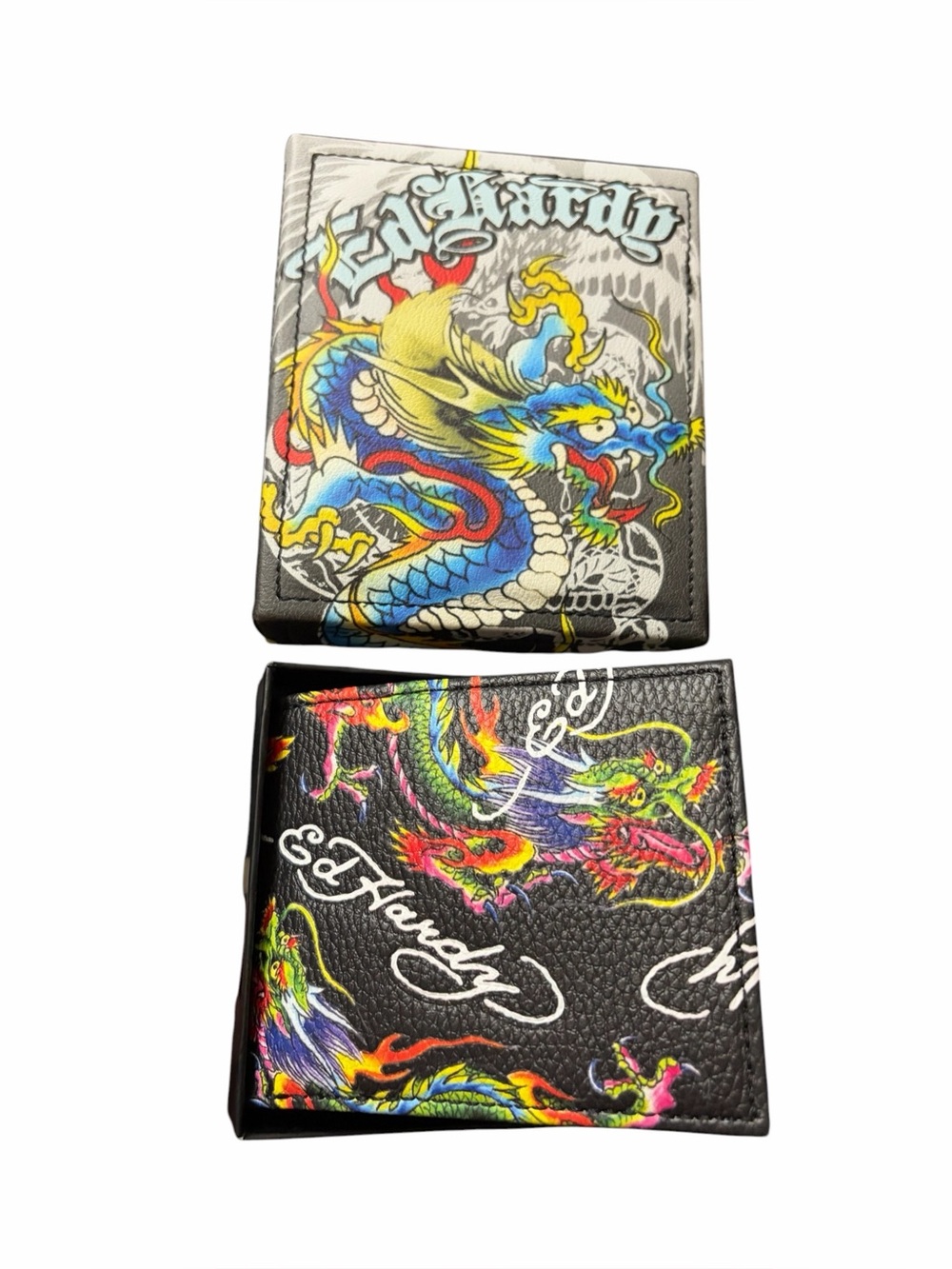 Ed Hardy Wallet Black Bifold Eagle Vegan Leather Logo Streetwear vallet‎ case